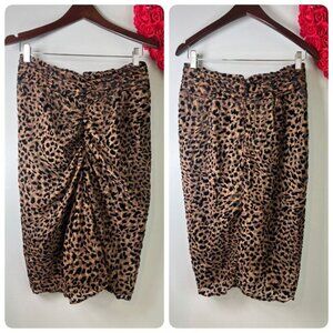 J.O.A Womens Ruching Midi Skirt Size Medium Brown Leopard Print Velour